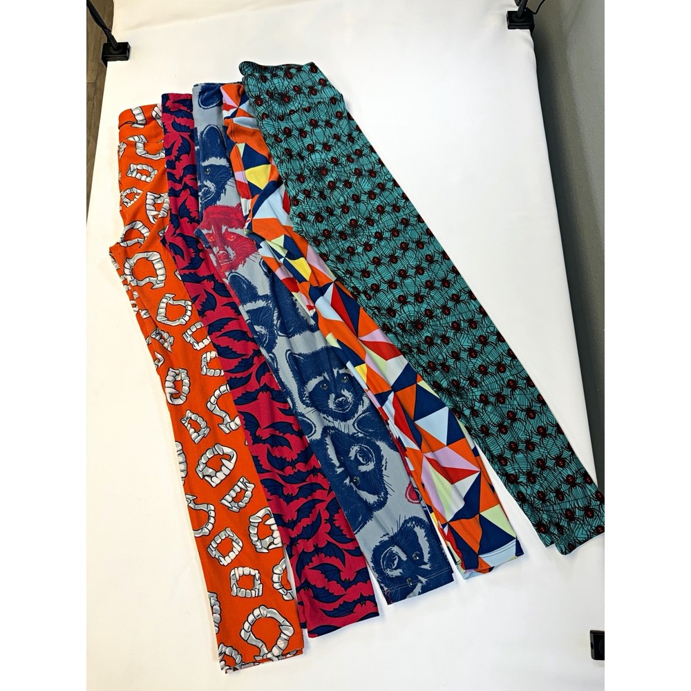 LuLaRoe Leggings Lot 5pc OS Halloween Spooky Spider Vampire Bat Raccoon Novelty